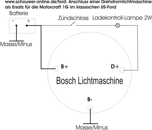Schaltplan / Stromlaufplan einer Bosch Drehstromlichtmaschine mit integriertem Regler